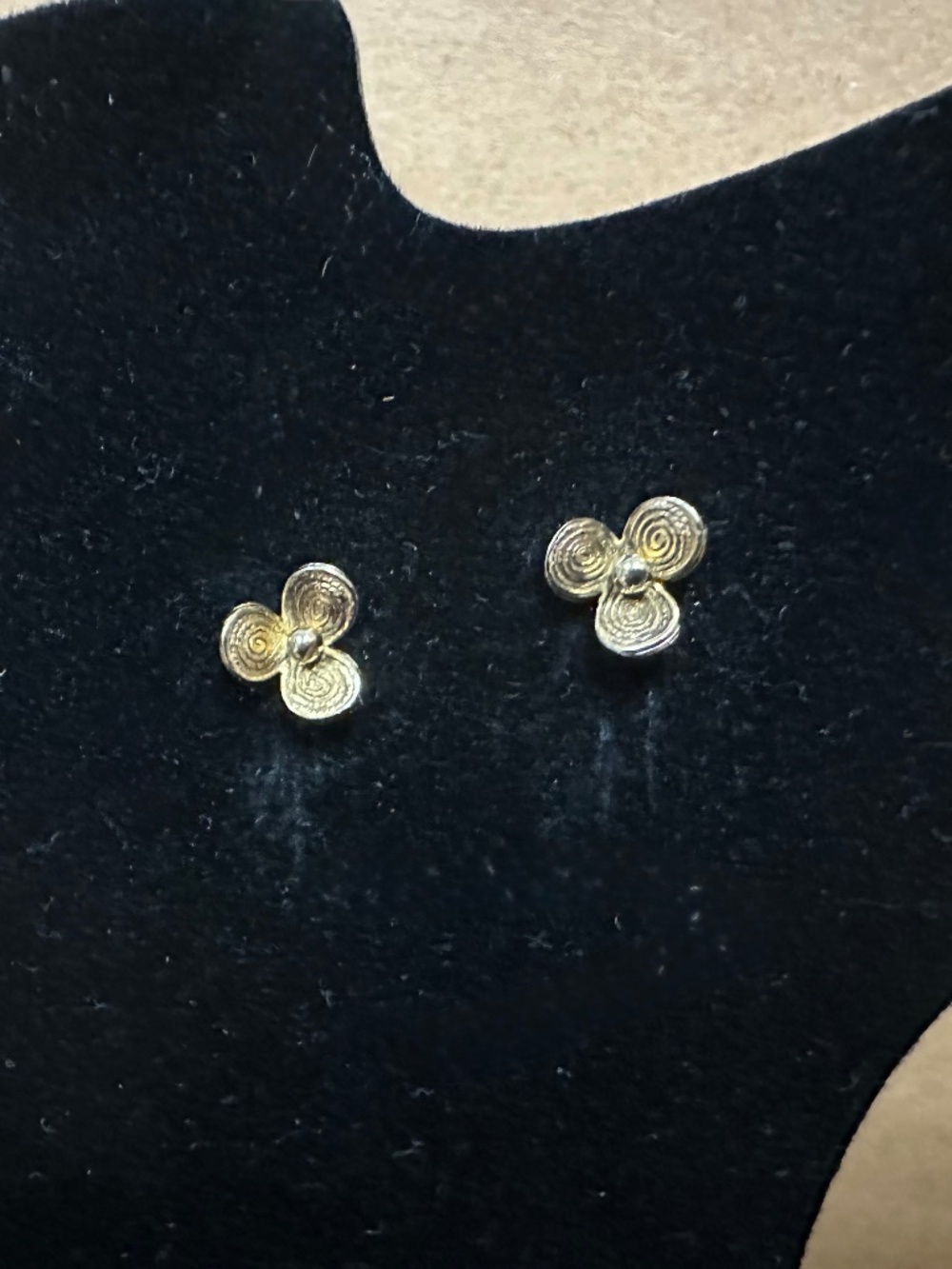 Dainty Tiny Gold-tone Flower Stud Earrings w/ Swirl Design on Petals